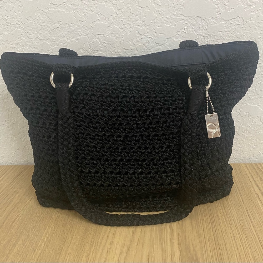 Lina Black Crochet Zippered Shoulder Bag